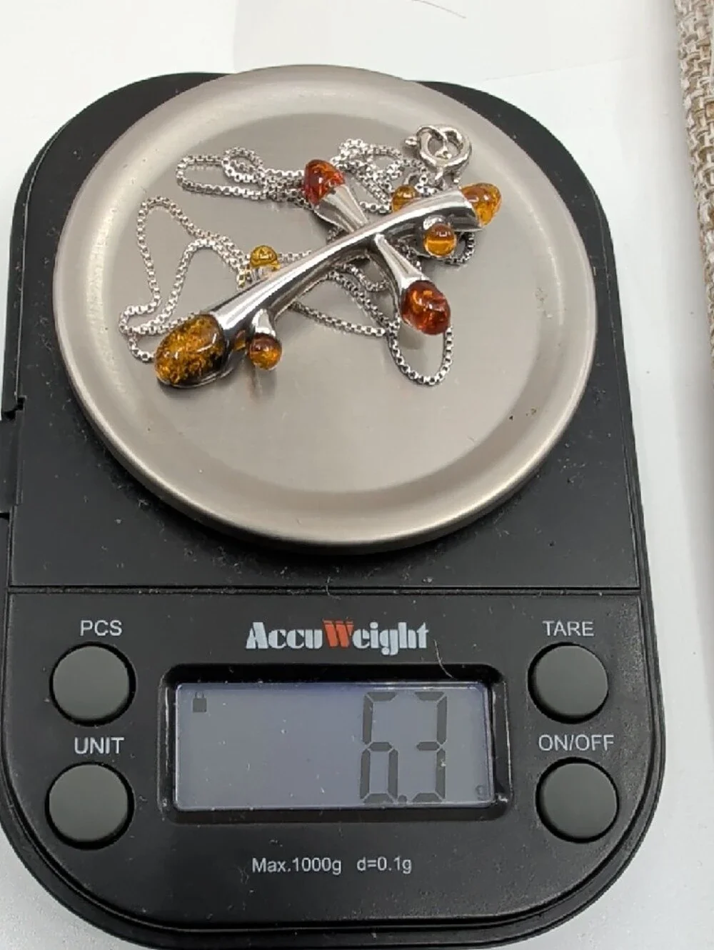 Vintage Baltic Amber Sterling Silver Cross Pendant Necklace 925 Poland 18